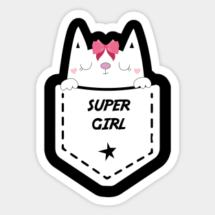 super girl cute cat tshirt Sticker